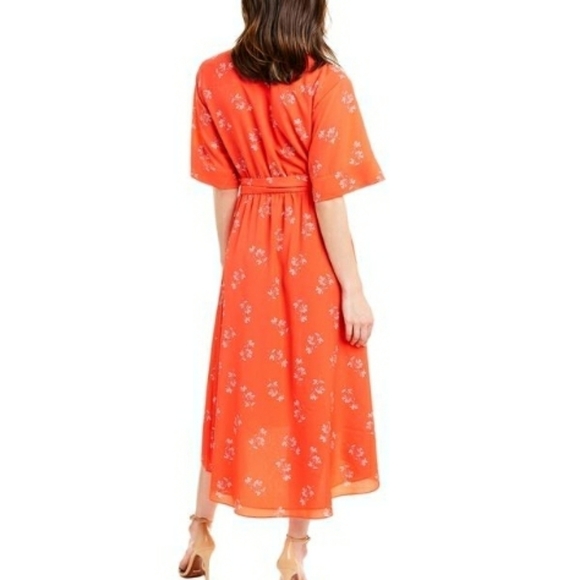 JOIE Daymon B Floral-Print Crepe De Chine MIDI Wrap Dress in Tomato Red Size S - Picture 7 of 16